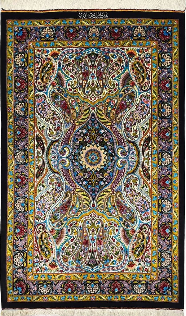 Dabari Workshop Ornate Paisley (Boteh) Multicolored x Black 79x127cm (ID25013)