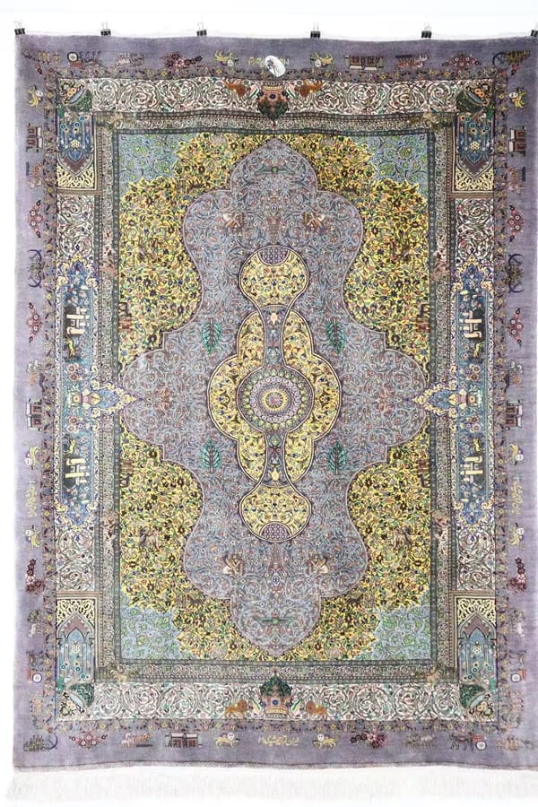 モハマド・ジャムシディ工房 草木染メダリオン カラーフル×ピンク 105×145cm (ID13003)