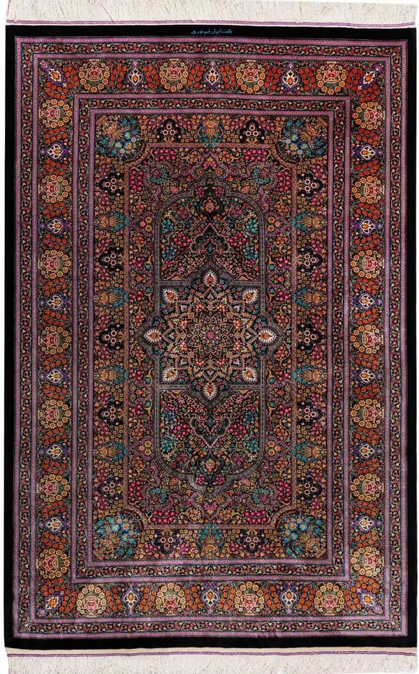 ヌーリ工房 メダリオン（ラチャク・トランジ）多彩×黒 133×205cm (ID1392)