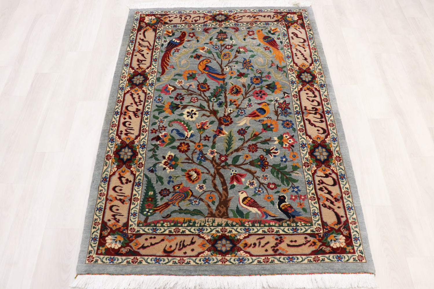 極上の肌触り【シーラーズ産】 146×103cm 厚手 ウール「生命の樹と詩」ID25008