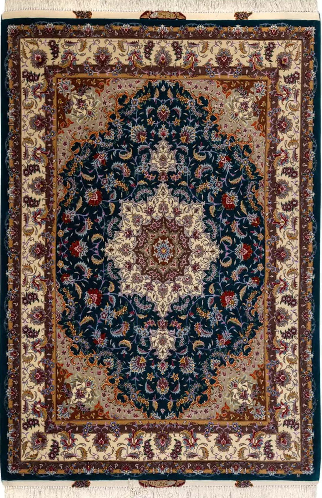 名産地タブリーズ【カディザデ工房】リビングサイズ　シルク＆ウール 150×215cm 珍しい色合い  ID25003