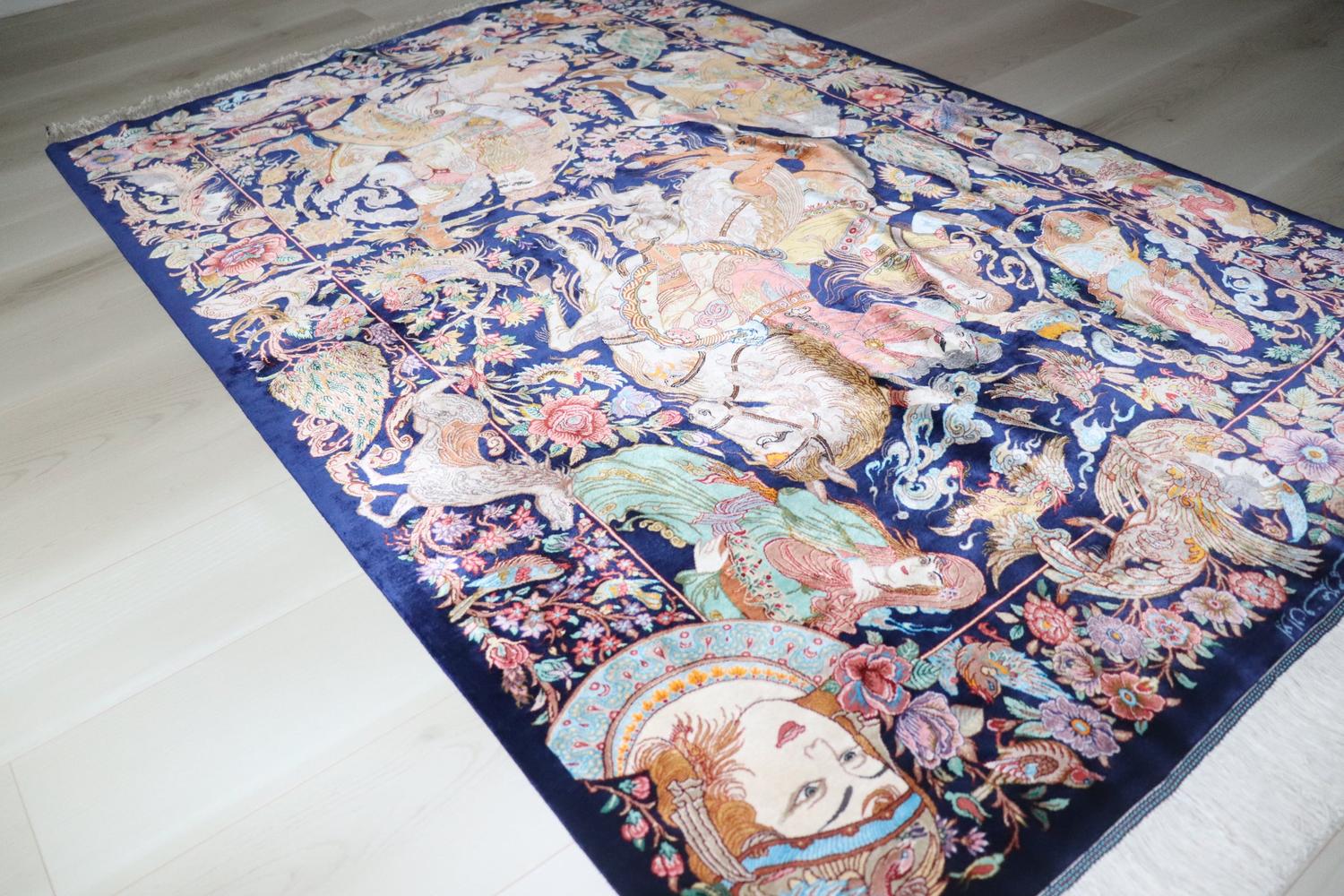 【美品】クム産　ペルシャ絨毯　シルク　絵画 ペルシャ絨毯 シルク クム産 シャフィ工房 | ギャラリー兼井