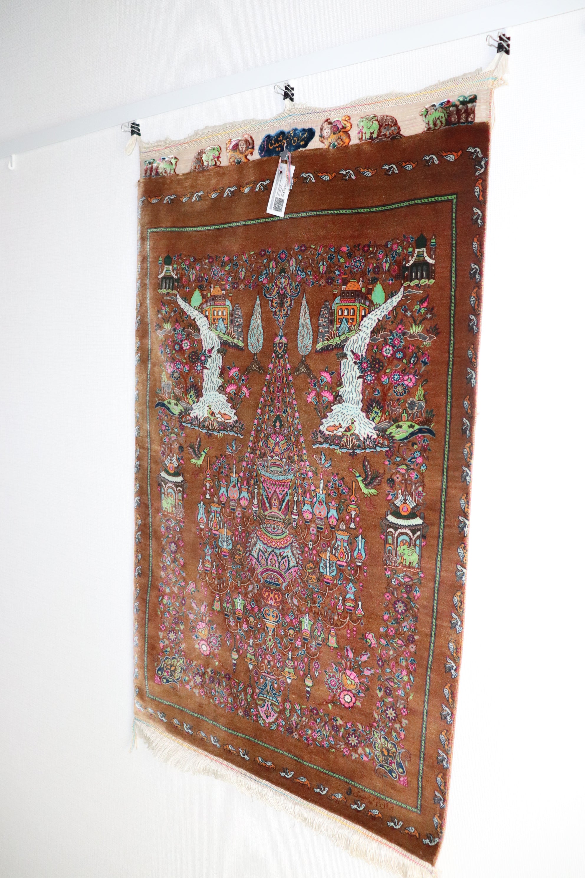 【ジャムシディ工房】クム産 オールシルク ペルシャ絨毯 高級ペルシャ絨毯クム産シルク100％ ジャムシディ工房 91×59cm（FN