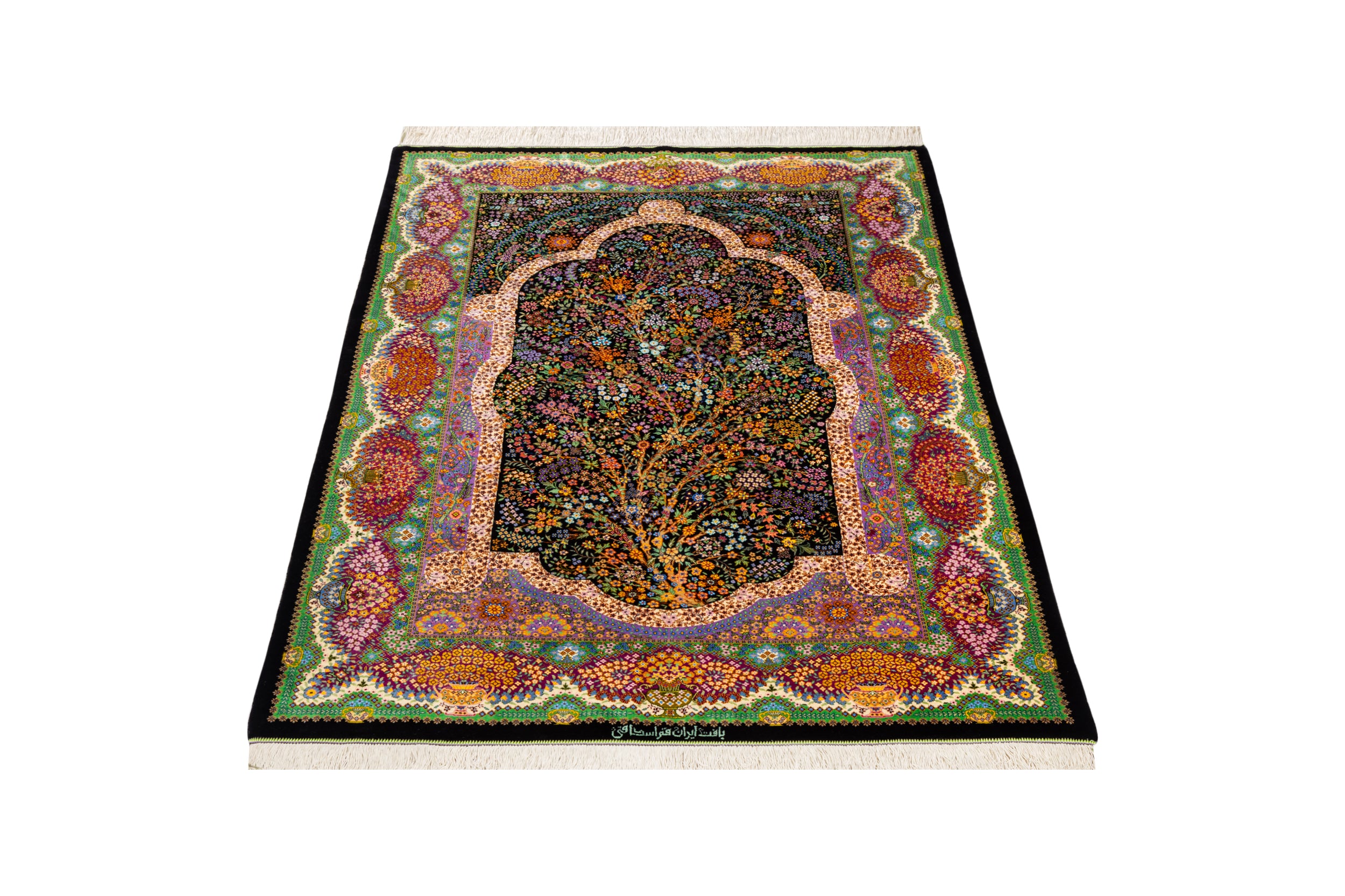 ペルシャ絨毯 クム産 シルク100% [エスハギ工房] 繁栄の継続 生命の樹