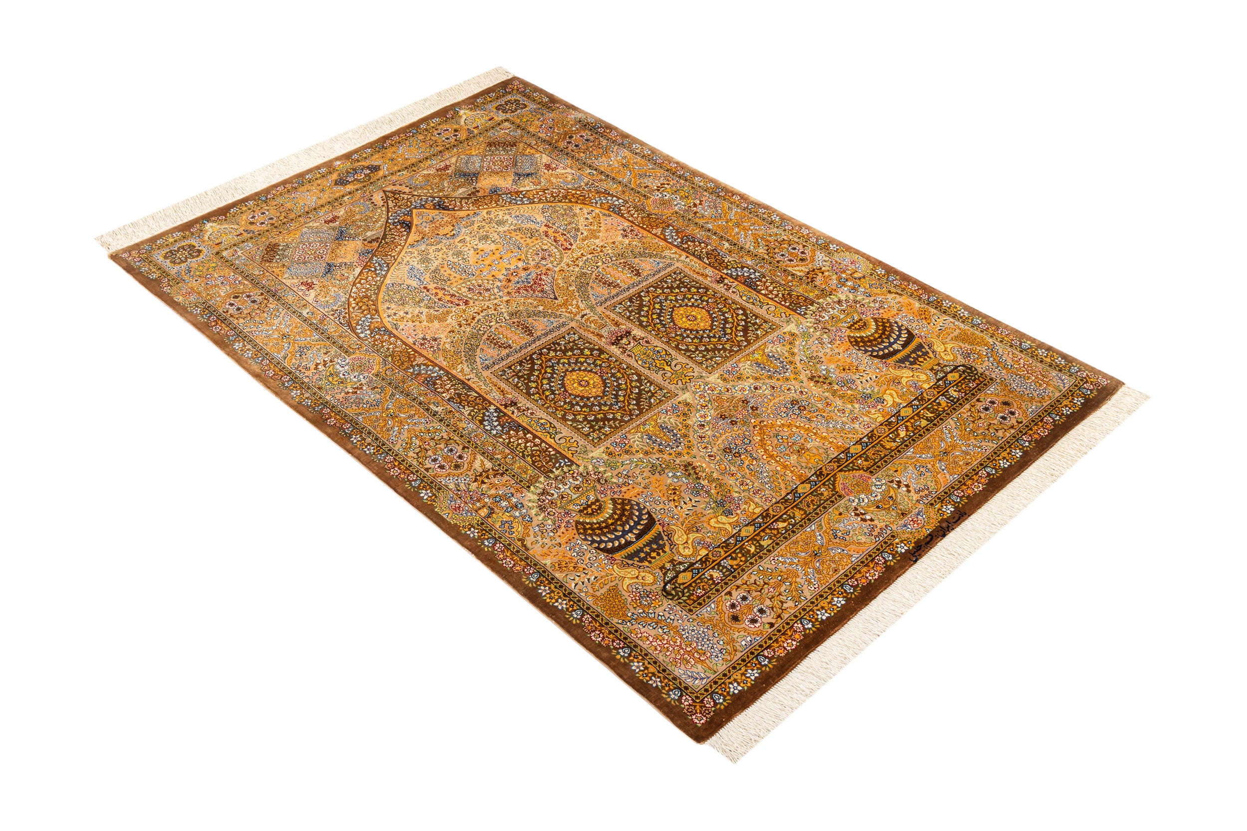 ペルシャ絨毯クム産　マンションサイズ ペルシャ絨毯 クム産 約59cm x 89cm シルク｜SATHI RUGS