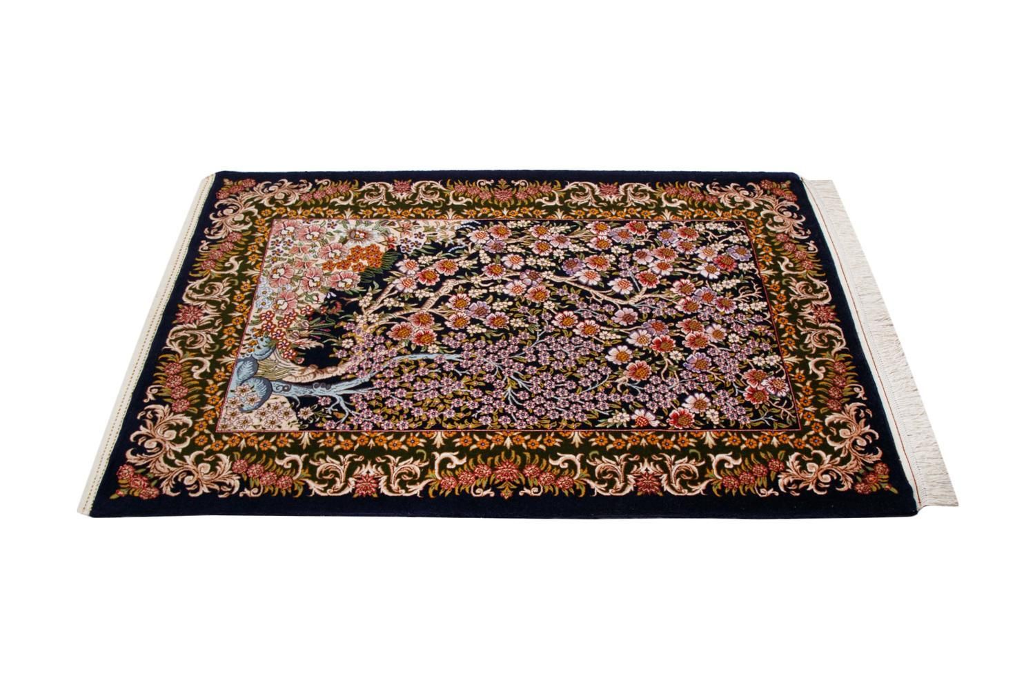 ペルシャ絨毯 クム産 コルク＆シルク 生命の樹 壁飾り・玄関マットに