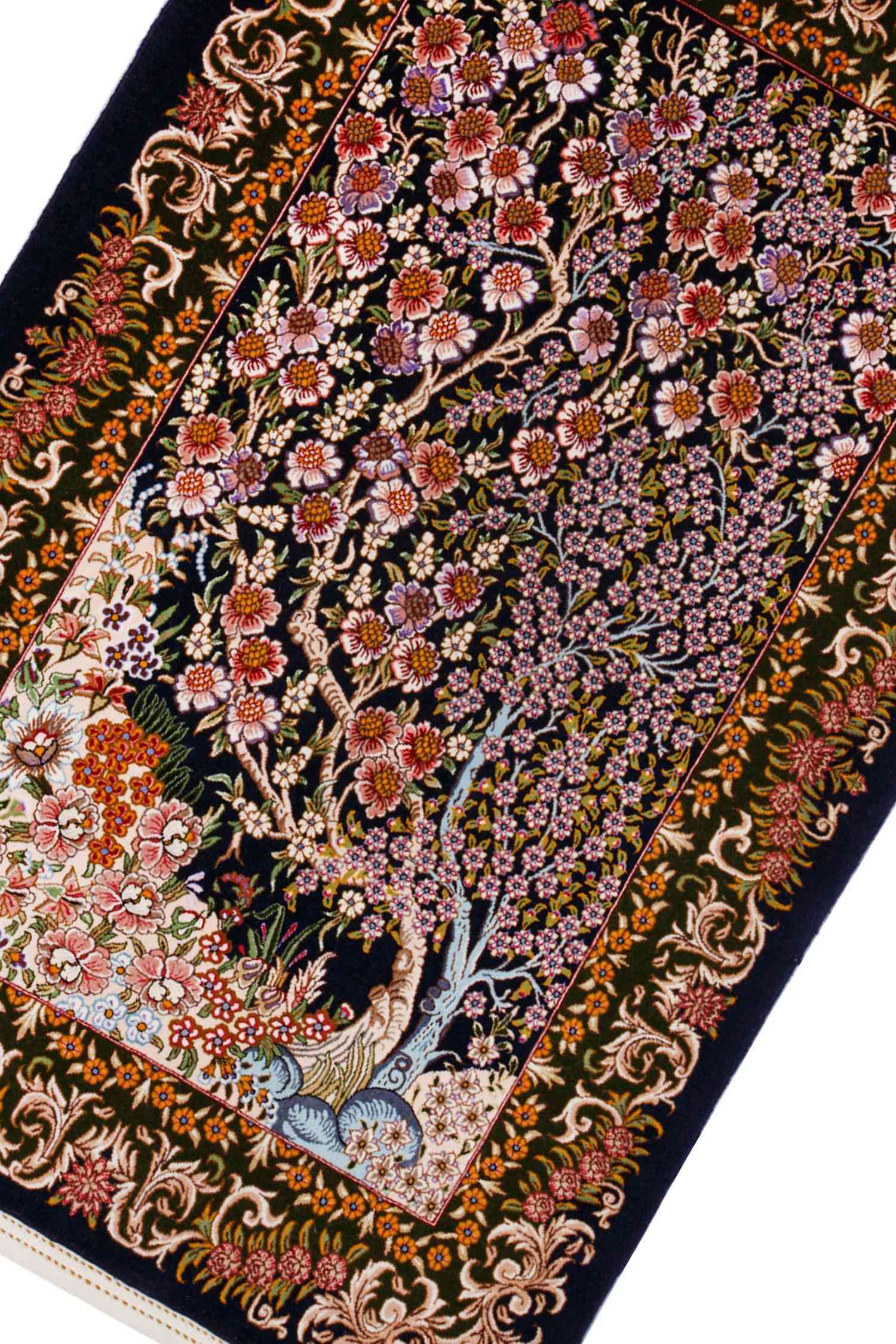 ペルシャ絨毯 クム産 コルク＆シルク 生命の樹 壁飾り・玄関マットに