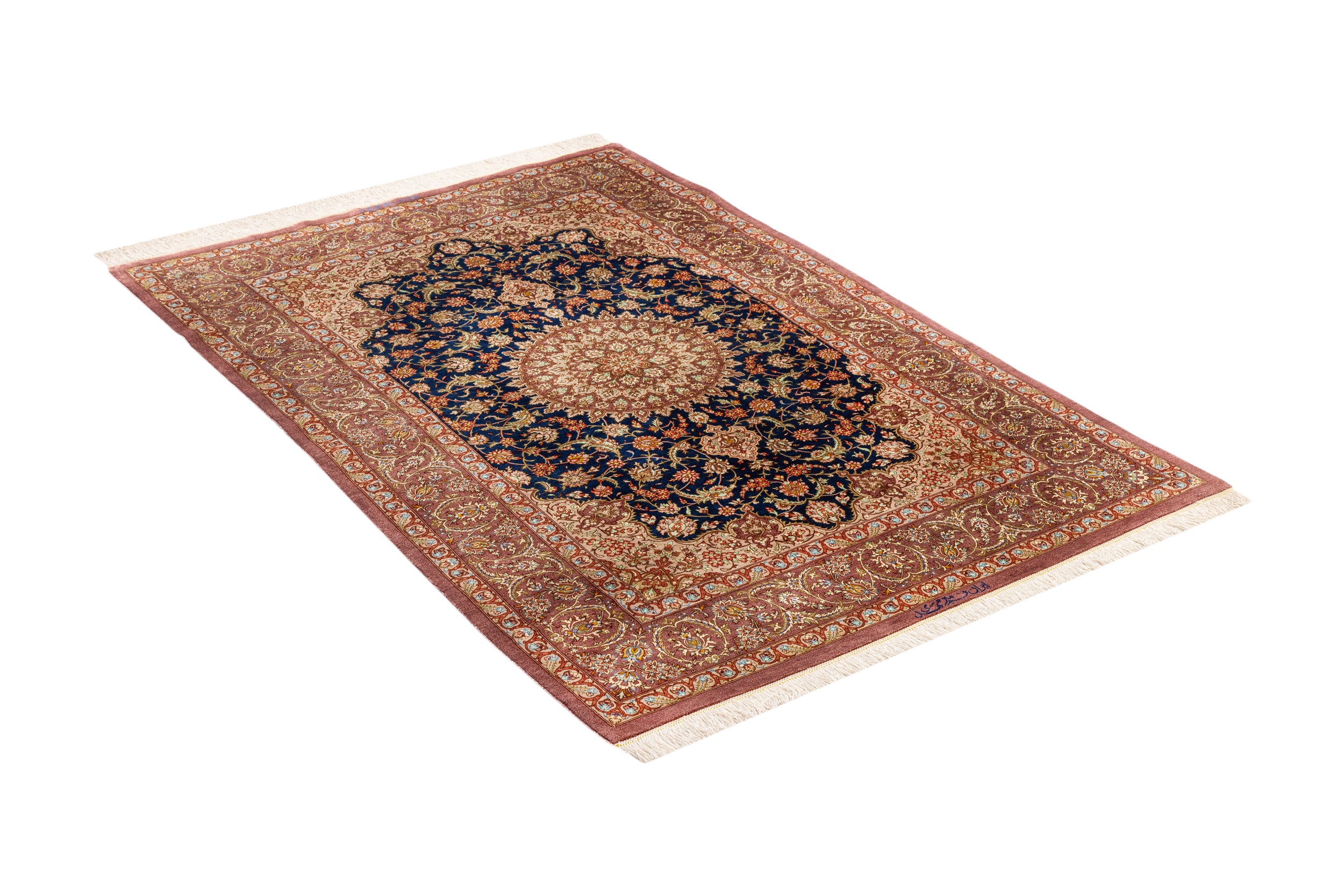 ペルシャ絨毯 クム　ミルメヒディ産　手織り絨毯 ペルシャ絨毯 クム産 シルク100% [ミルメヒディ工房]メダリオン