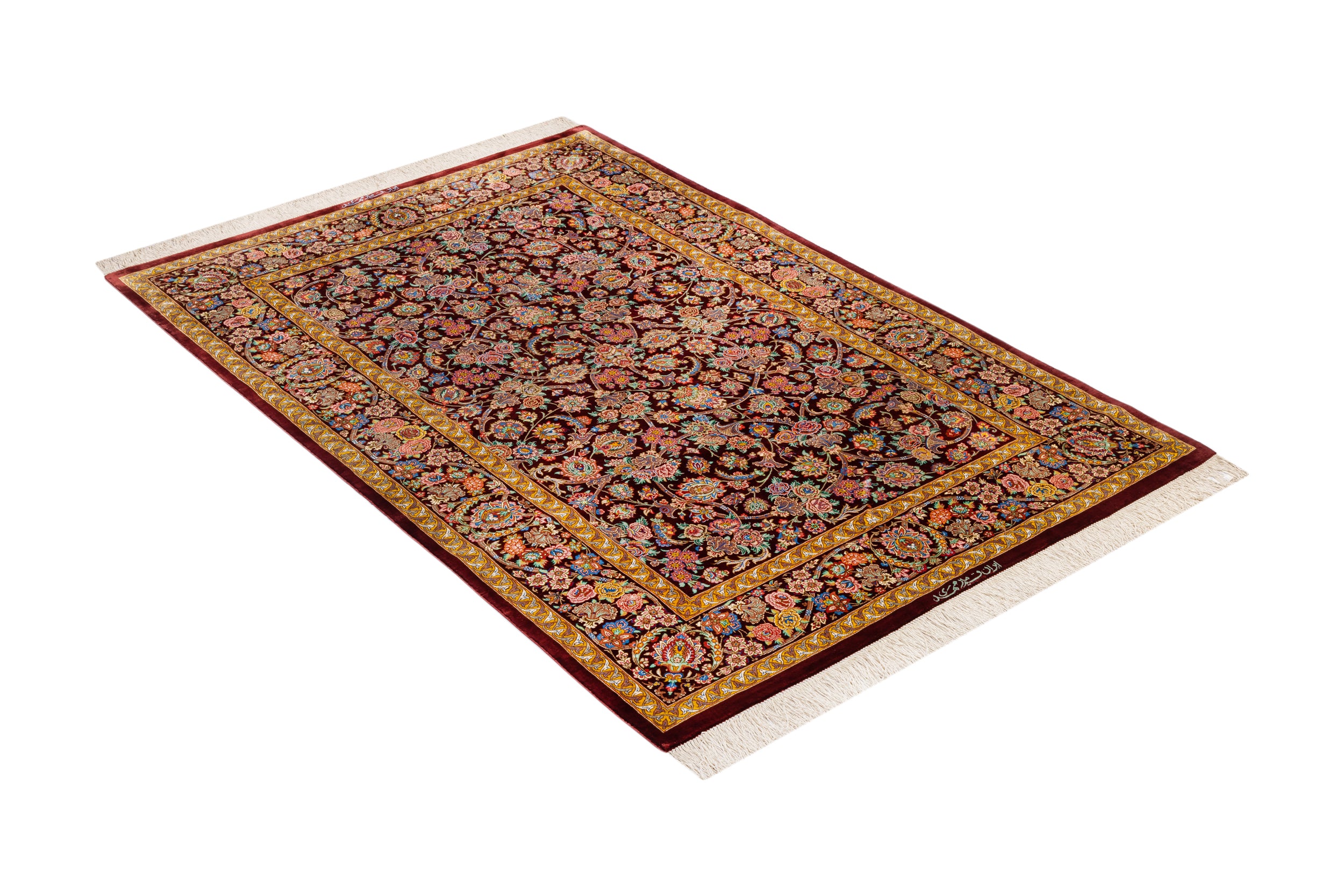 ペルシャ絨毯 クム産 シルク100% [ミルメヒディ工房] エスミーリー柄