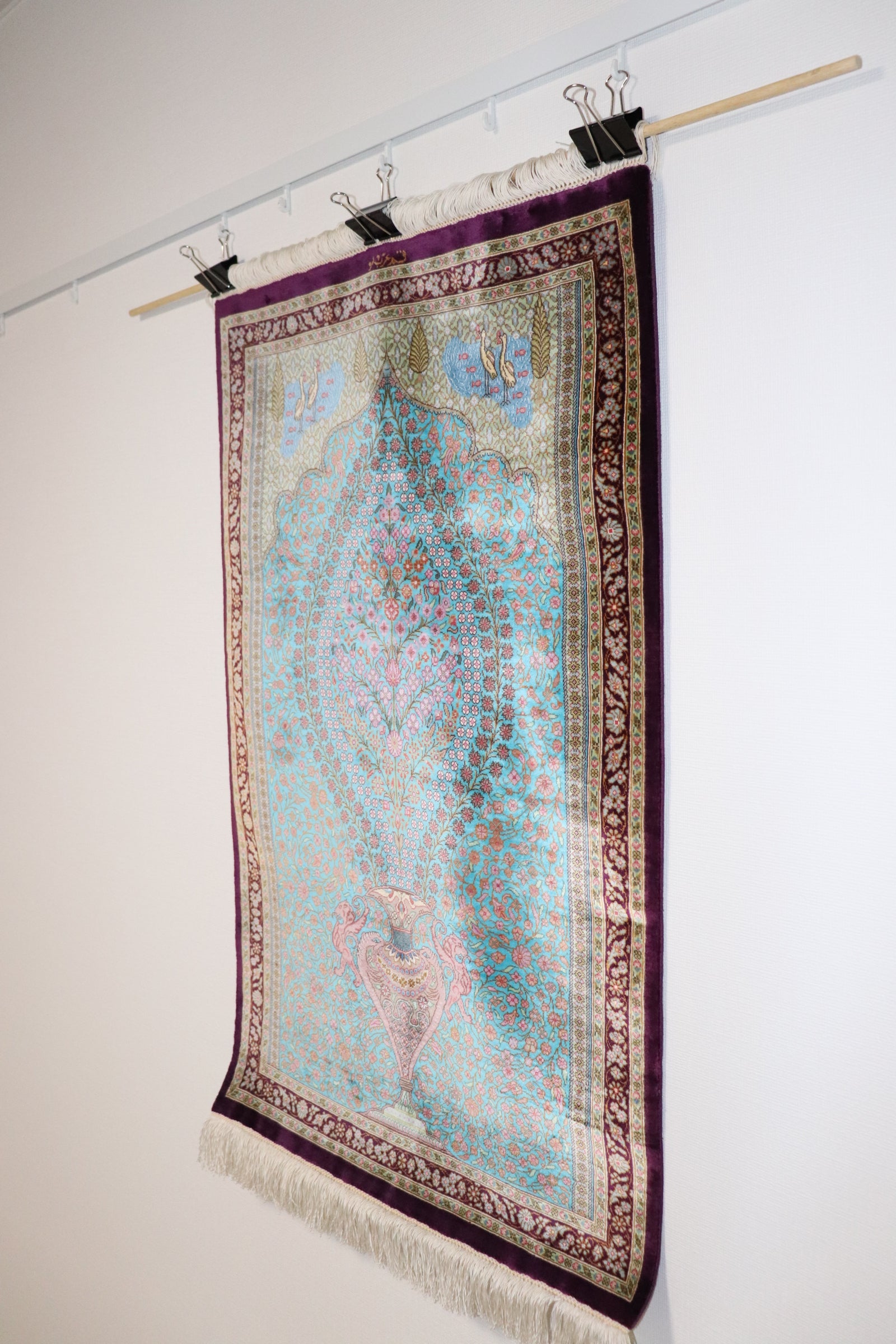 ペルシャ絨毯 クム産 シルク100% アルバル工房 壁掛け ID14009