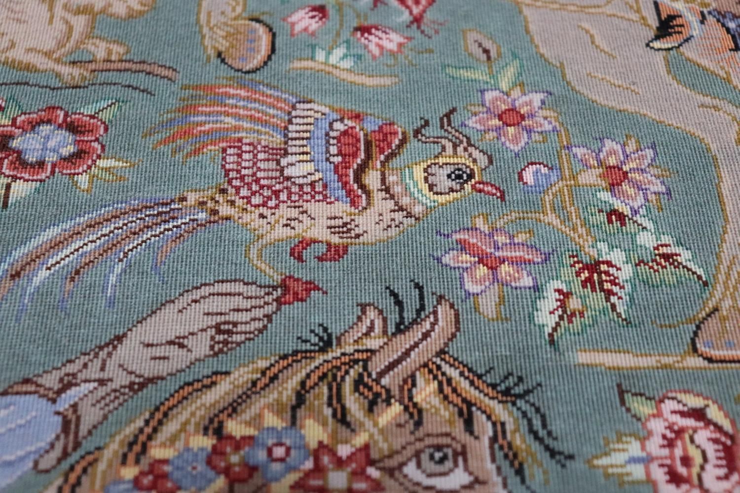 ペルシャ絨毯 クム産 コルク＆シルク [ミルメヒディ工房] グリーン