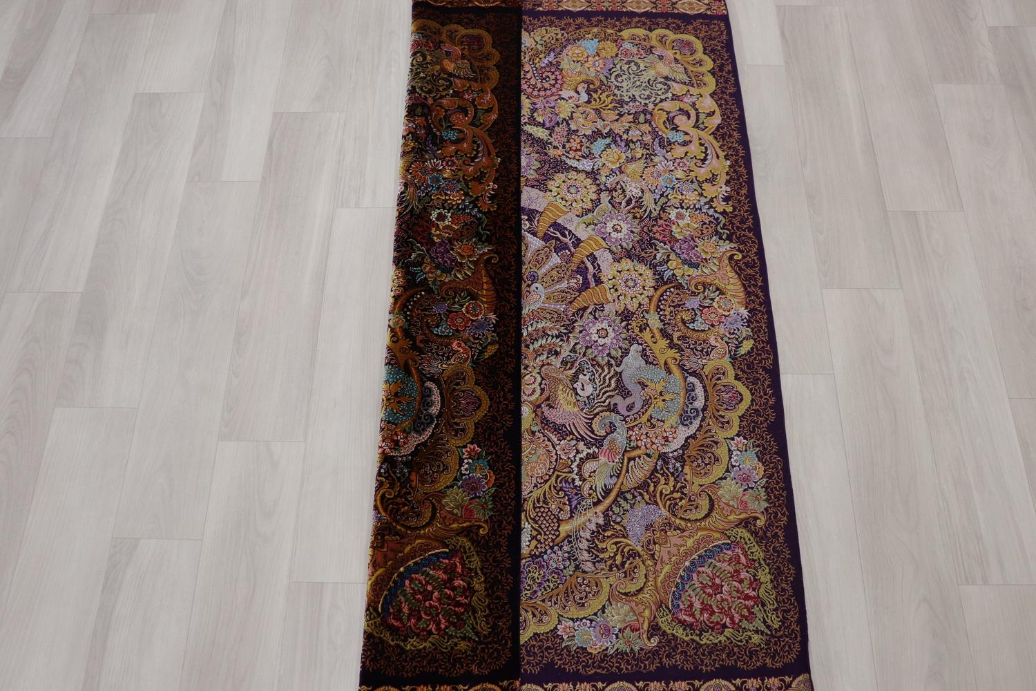 ペルシャ絨毯 クム産 シルク100% [サマディ工房] 珍しい絵画のような柄