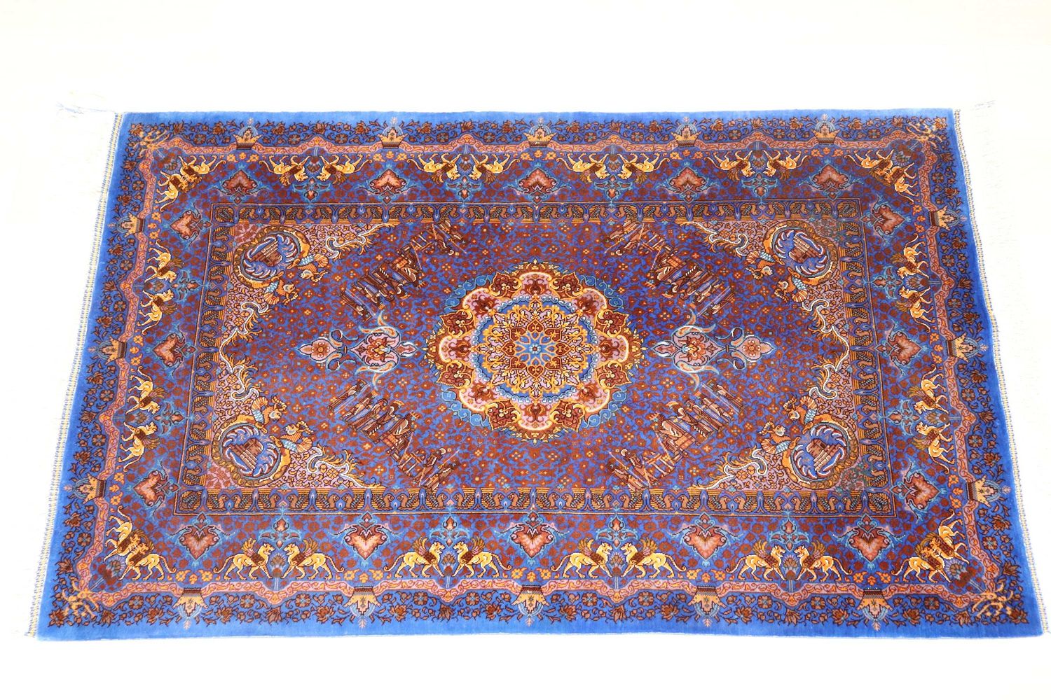 ペルシャ絨毯 クム産 シルク100% [ニクカル工房] ロイヤルブルー
