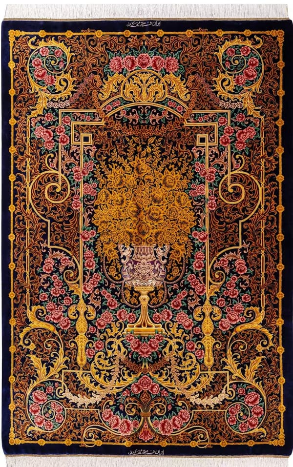 ミルメヒディ工房 ゴールドの薔薇と花瓶 107×164cm (ID18002)