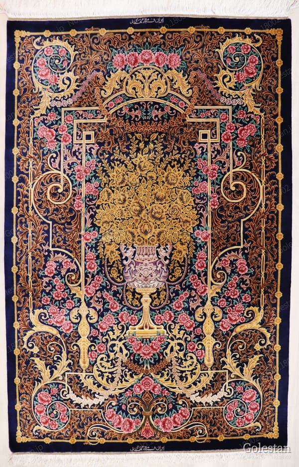 ミルメヒディ工房 ゴールドの薔薇と花瓶 107×164cm (ID18002)