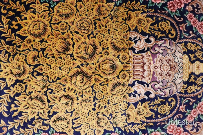 ミルメヒディ工房 ゴールドの薔薇と花瓶 107×164cm (ID18002) - 画像15