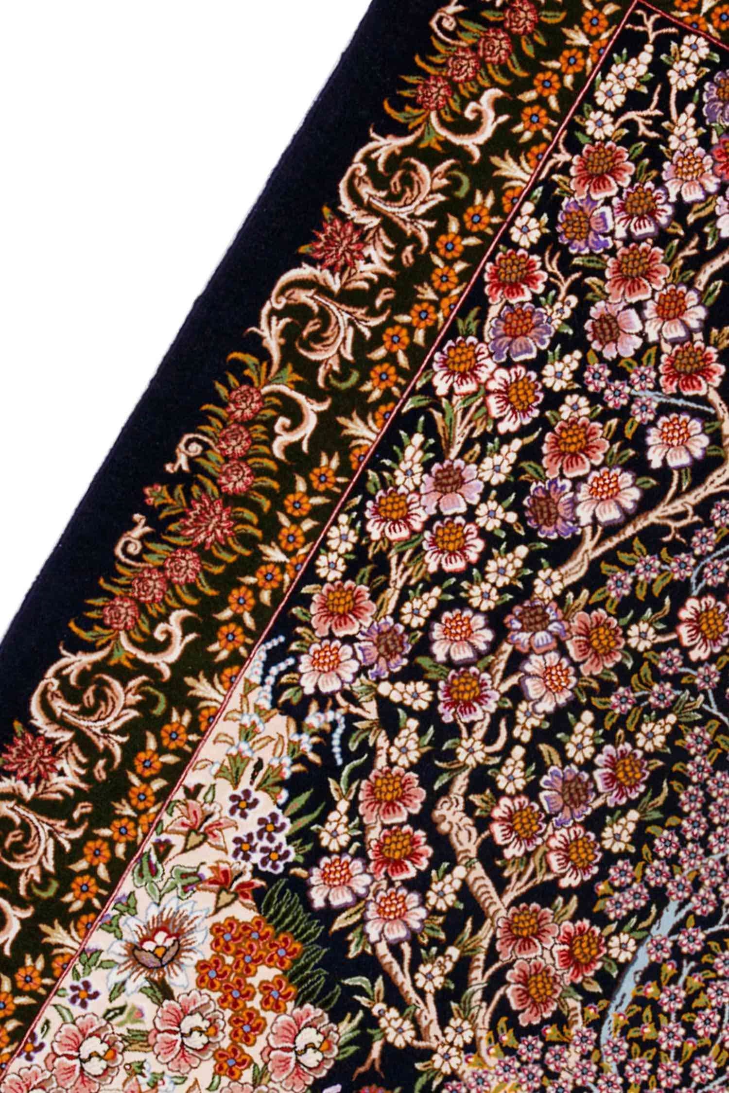 ペルシャ絨毯 クム ウール&シルク 生命の樹（桜の花畑） 106×159cm