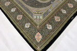 色彩の小宇宙 【ジャムシディ工房】 クム産シルク 195×317cm 黒×極彩色「夜の庭園」ID2300