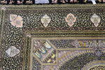 色彩の小宇宙 【ジャムシディ工房】 クム産シルク 195×317cm 黒×極彩色「夜の庭園」ID2300