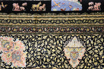 色彩の小宇宙 【ジャムシディ工房】 クム産シルク 195×317cm 黒×極彩色「夜の庭園」ID2300