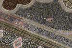 色彩の小宇宙 【ジャムシディ工房】 クム産シルク 195×317cm 黒×極彩色「夜の庭園」ID2300