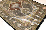 色彩の小宇宙 【ジャムシディ工房】 クム産シルク 195×317cm 黒×極彩色「夜の庭園」ID2300