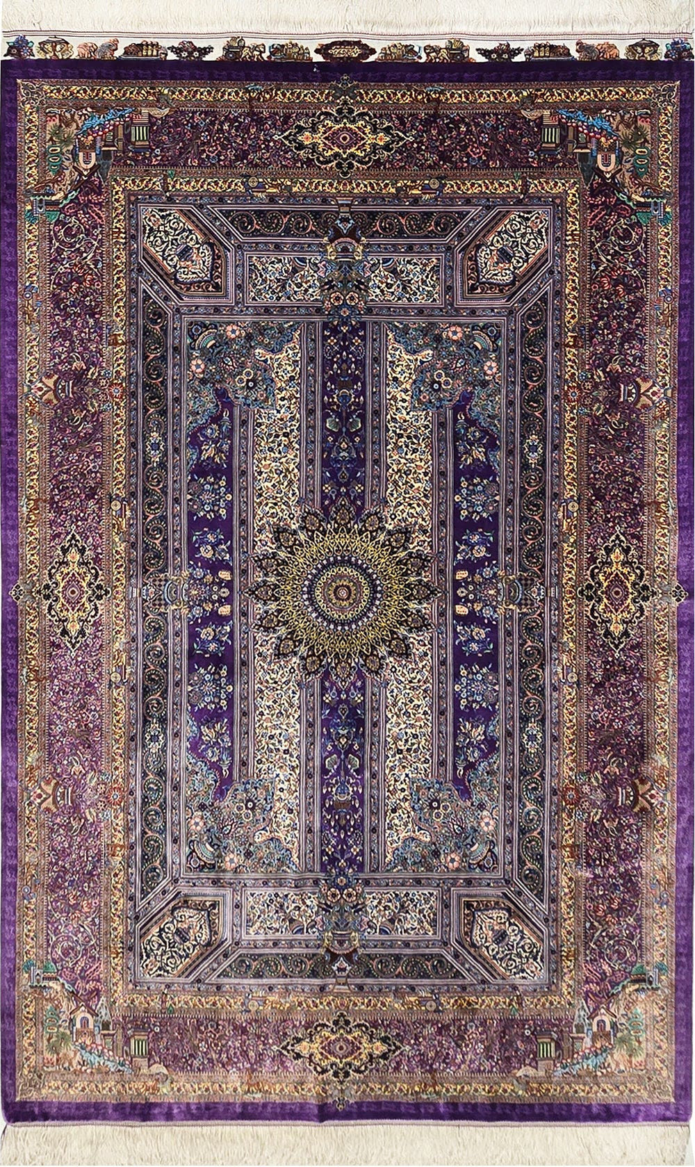 巨匠【アッバス・ジャムシディ】リビングサイズ212×132cm 風景と幾何学が融合する「紫の小宇宙」ID25014