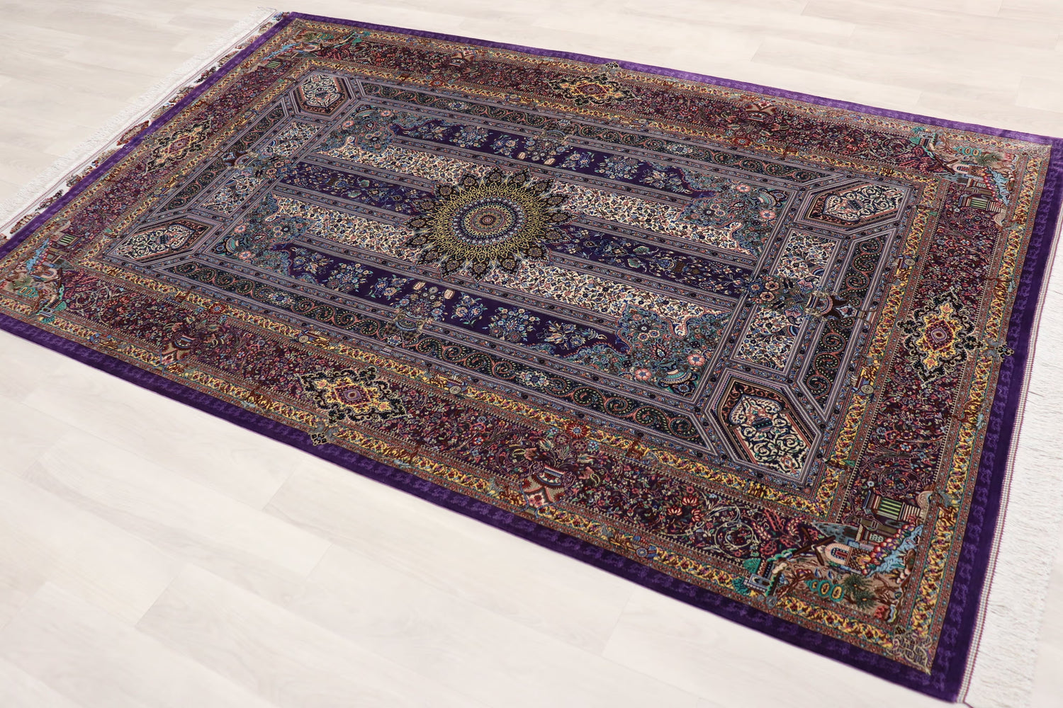 巨匠【アッバス・ジャムシディ】リビングサイズ212×132cm 風景と幾何学が融合する「紫の小宇宙」ID25014