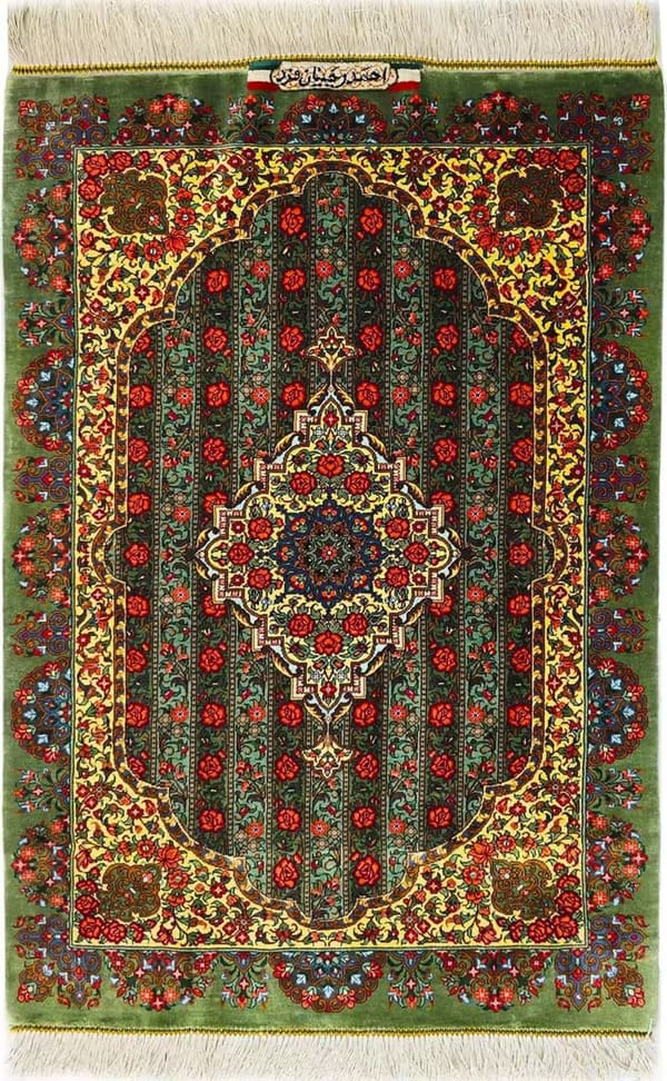 ラジャビアンファルド工房 バラの庭園 緑 60×88cm (ID23001)