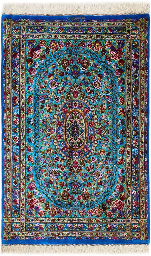 シラジ工房 華やかな小花 鮮やか青 60×90cm (ID23002)