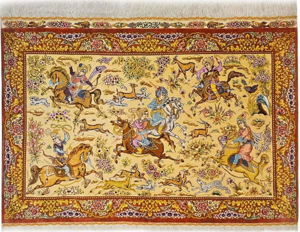 マザヘル工房 絵画のような狩猟図 アイボリー 78×118cm (ID23004)