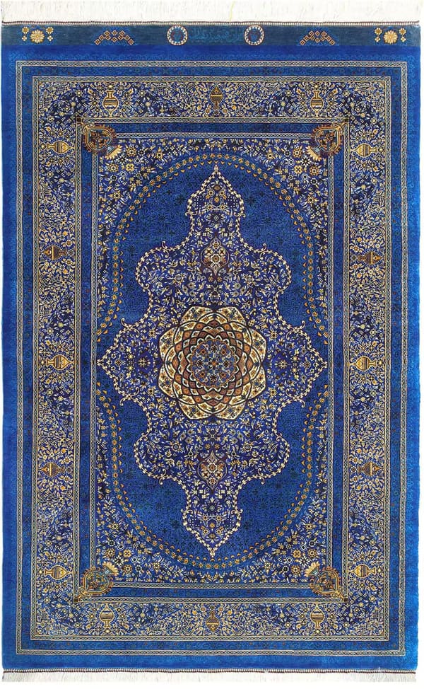 セディギヤン工房 豪華メダリオン ロイヤルブルー 76×119cm (ID23007)