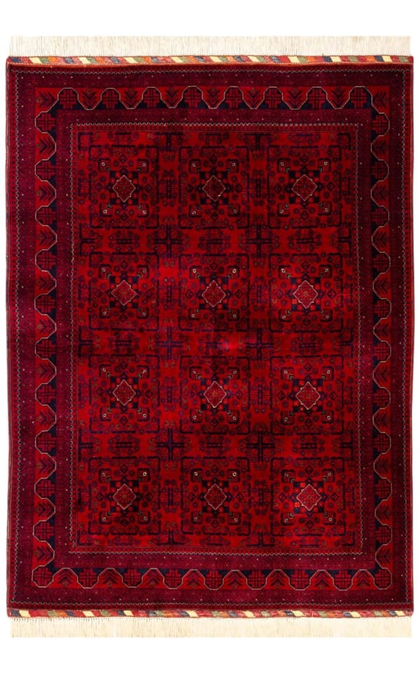 Hand-Woven Afghan Wool Rug, Red with Geometric Pattern, 150x200cm (No.36)