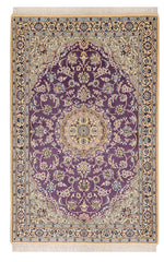 最安値 ペルシャ絨毯【ナイン産】気品あるパープル地の手織りペルシャ絨毯（約3㎡）