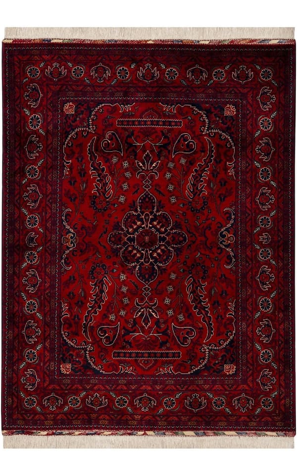 アフガン産 手織りウール 赤地メダリオン 150×200cm (No.72)