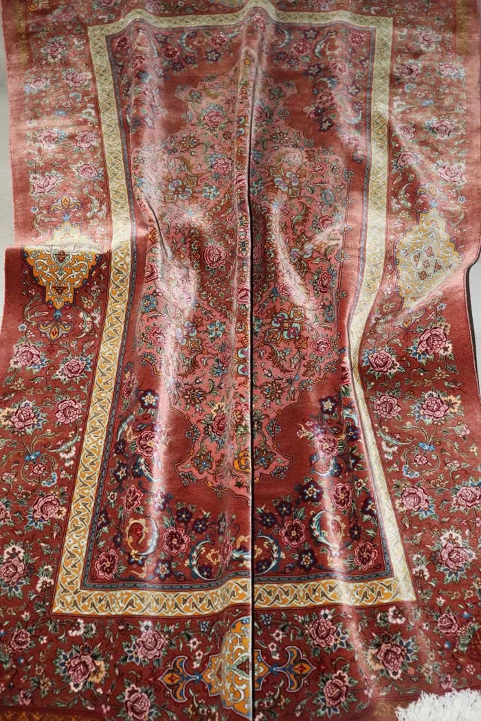 ペルシャ絨毯 クム産 シルク 100% [ミルメヒディ工房] メダリオン柄 ID6006 13