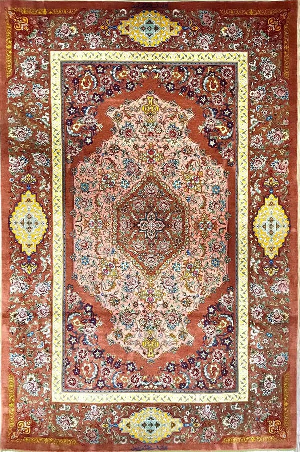 ミルメヒディ工房 メダリオン（ジョザン）草木染ピンク 105×158cm (ID6006)