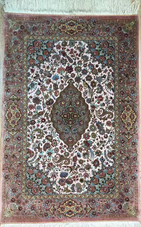ミルメヒディ工房 メダリオン（ラチャク＆トランジ）ロージーブラウン×ミスティローズ 108×160cm (ID7004)