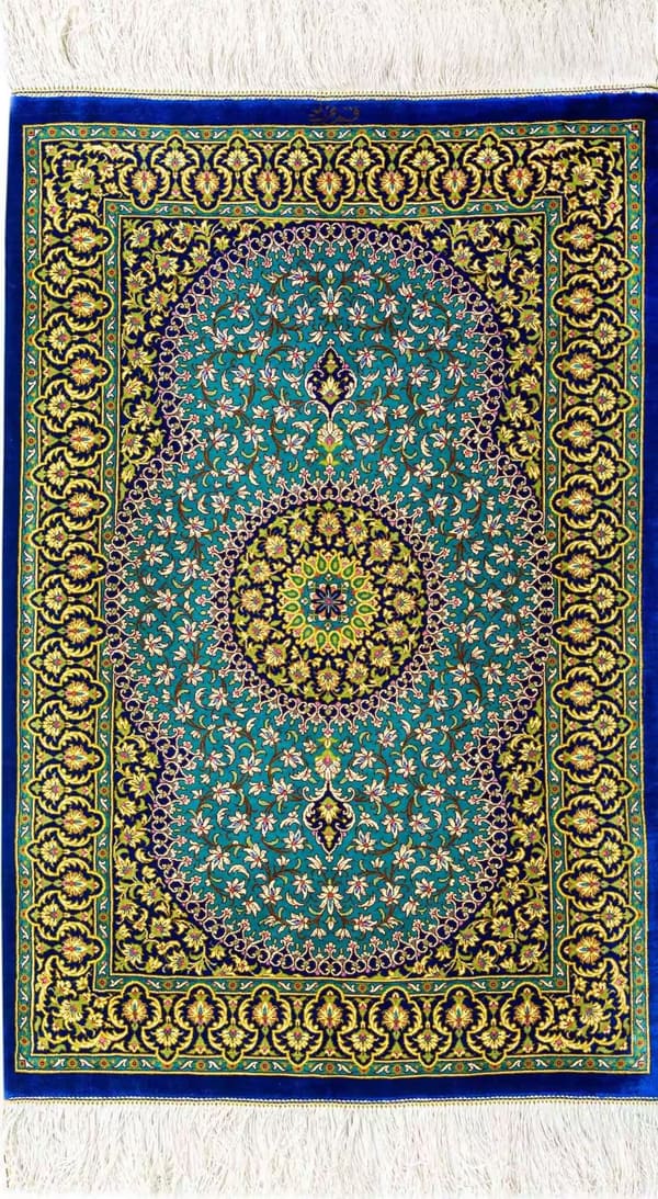 アルバル工房 青緑メダリオン 玄関マット 59×90cm (ID8004)