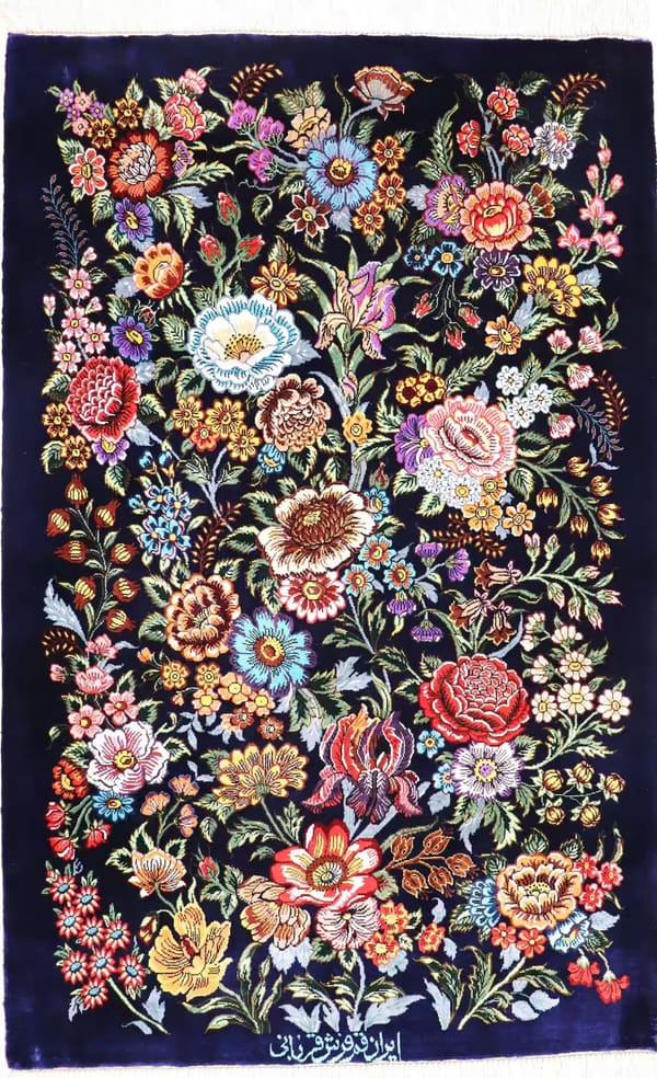 Golbani Workshop Vase Pattern (All-over Floral) Multi-color x Navy 60x95cm (ID8025)