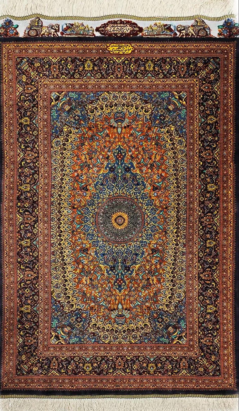 古代ペルシャの栄華【ジャムシディ工房（アッバス）】 91×58cm 「Takht Jamshidi/ペルセポリス」クム産シルク ID25020