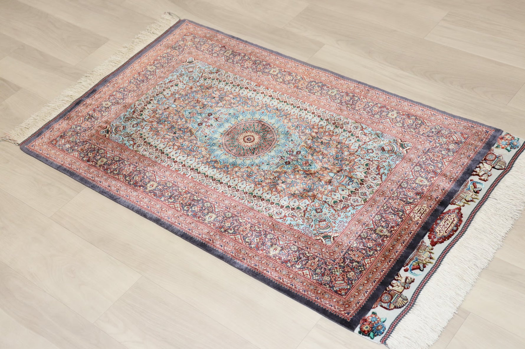 古代ペルシャの栄華【ジャムシディ工房（アッバス）】 91×58cm 「Takht Jamshidi/ペルセポリス」クム産シルク ID25020