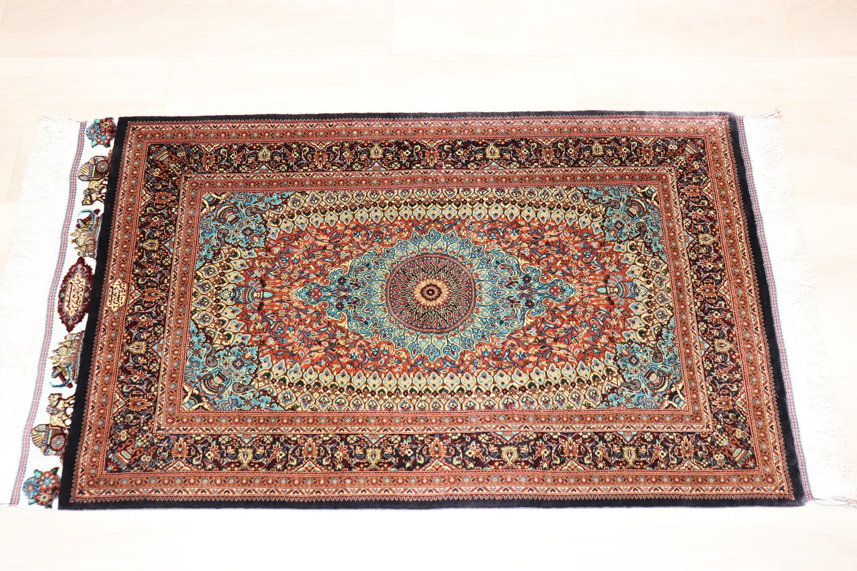 古代ペルシャの栄華【ジャムシディ工房（アッバス）】 91×58cm 「Takht Jamshidi/ペルセポリス」クム産シルク ID25020