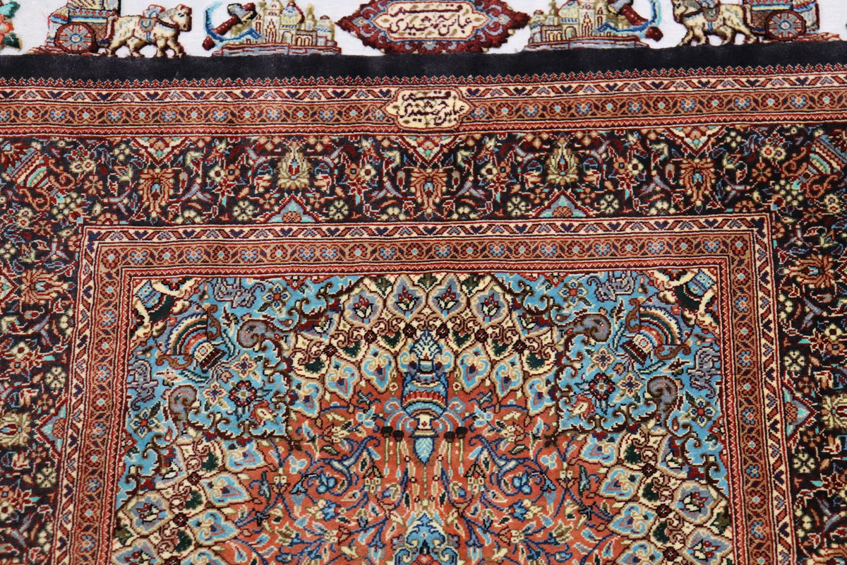 古代ペルシャの栄華【ジャムシディ工房（アッバス）】 91×58cm 「Takht Jamshidi/ペルセポリス」クム産シルク ID25020