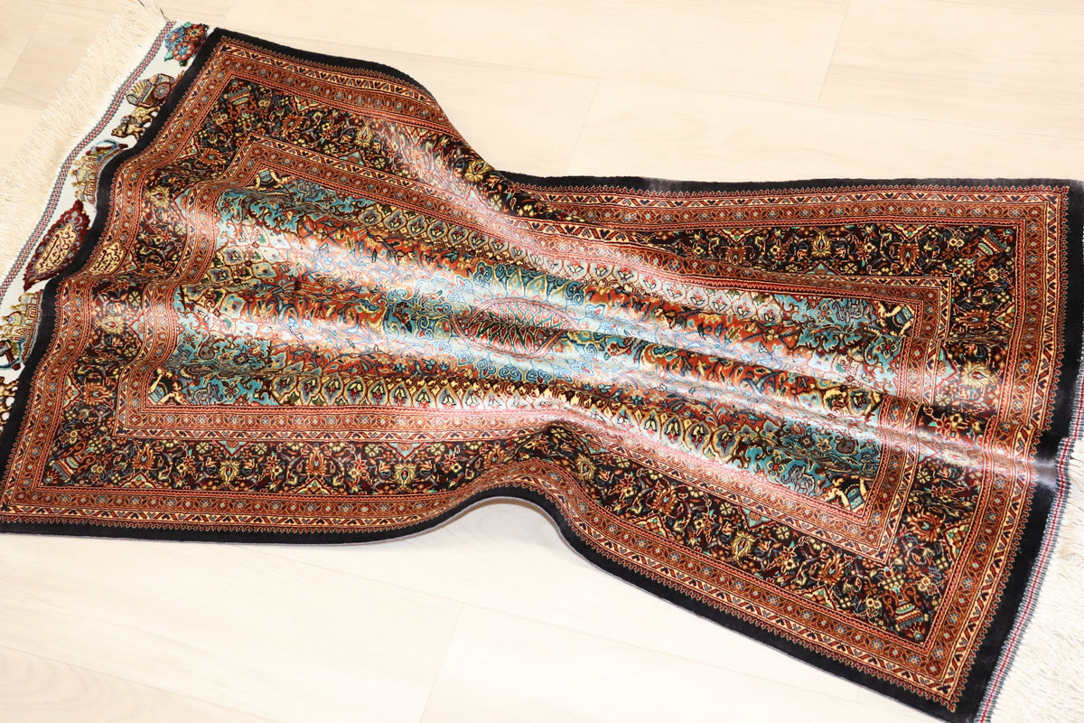 古代ペルシャの栄華【ジャムシディ工房（アッバス）】 91×58cm 「Takht Jamshidi/ペルセポリス」クム産シルク ID25020