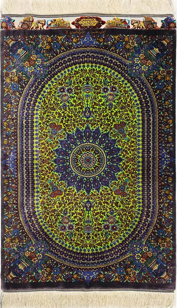 アッバス・ジャムシディ工房 春の芽吹き(ゴルリーズ)ライム×チャコール 62×92cm (ID25021)