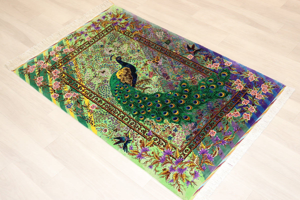 アミール工房  神秘的な孔雀柄 79x118 cm(ID22005)