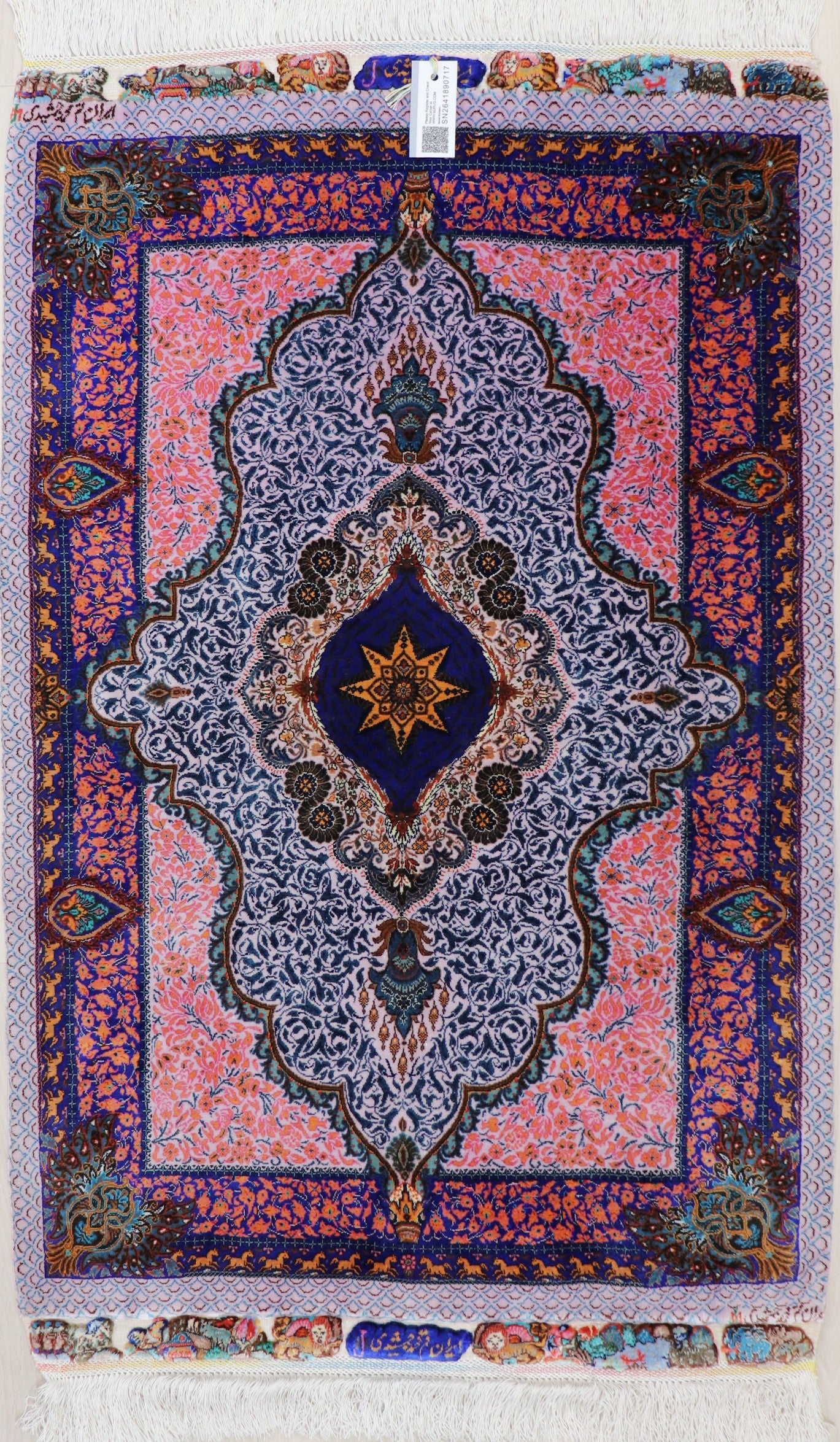 波斯地毯，100%真丝，产自库姆[穆罕默德·贾姆希迪工坊]，密度极高，地毯之王，编号18034