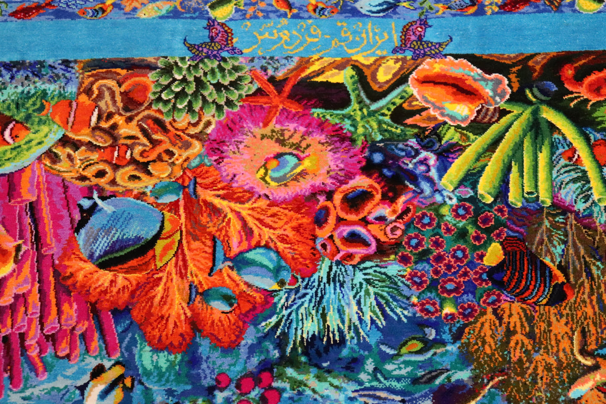 【バハラム(Ali)工房】息を呑むほど鮮やかな絵画絨毯 奇跡の海底世界 お部屋に飾る永遠のアクアリウム ID25023
