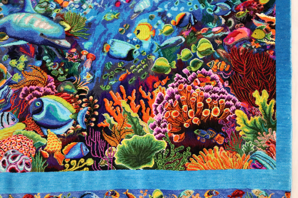 【バハラム(Ali)工房】息を呑むほど鮮やかな絵画絨毯 奇跡の海底世界 お部屋に飾る永遠のアクアリウム ID25023